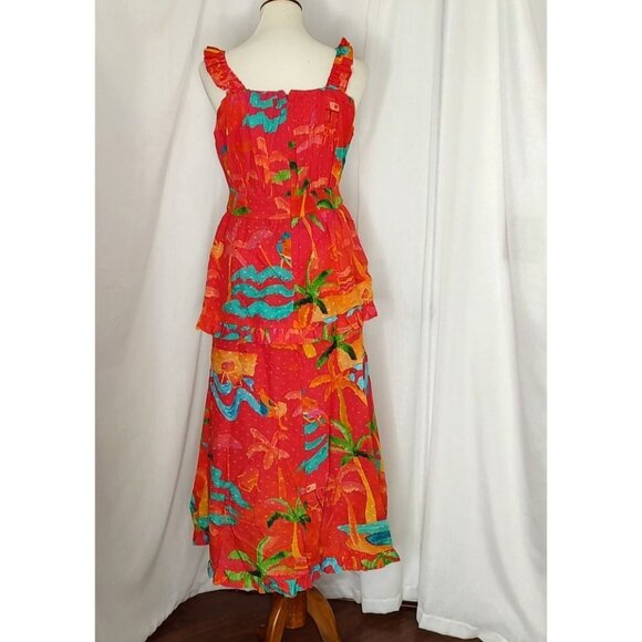 FARM Rio Midi Dress XL Red Ipanema Ruffle Sleeveless Tropical Resortwear - Picture 6 of 15